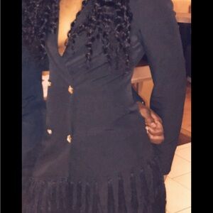 Black Mini Dress with Fringe Detail - Elegant V-Neck